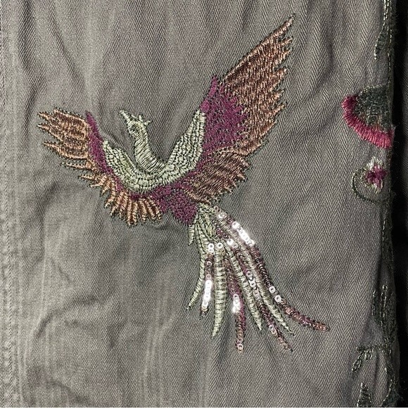 Colleen Lopez Phoenix Embroidered Birds Military Green Woman's Jacket Size M - Picture 12 of 15